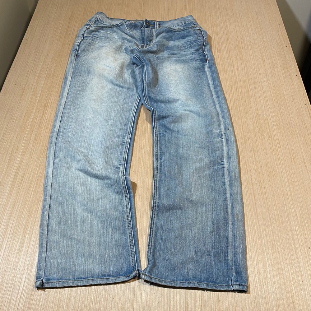 Halifax Mens Relaxed Straight Leg Light Wash Denim Jeans 32x32 Blue Flap Pocket